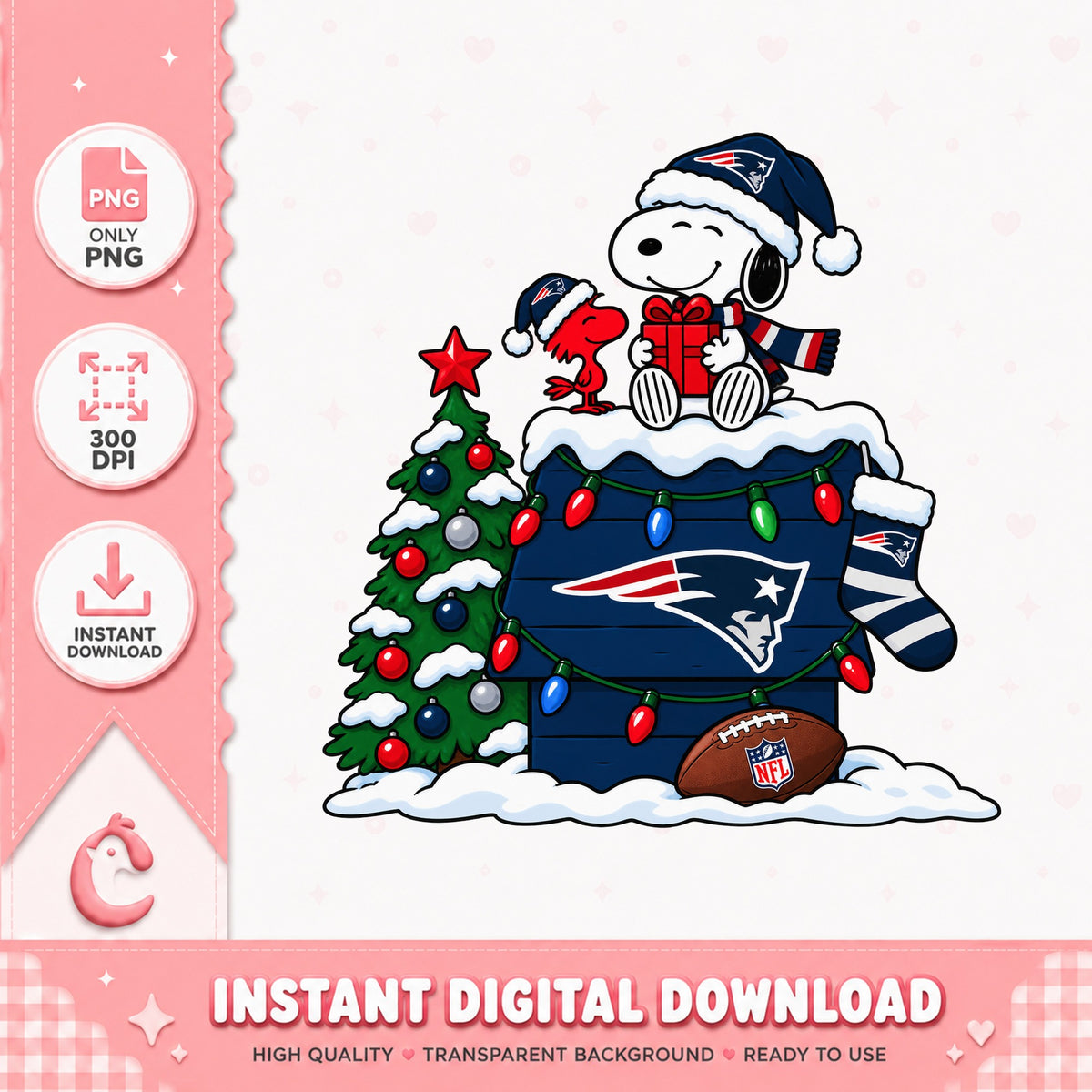 Snoopy New England Patriots PNG, Christmas NFL PNG, Football PNG