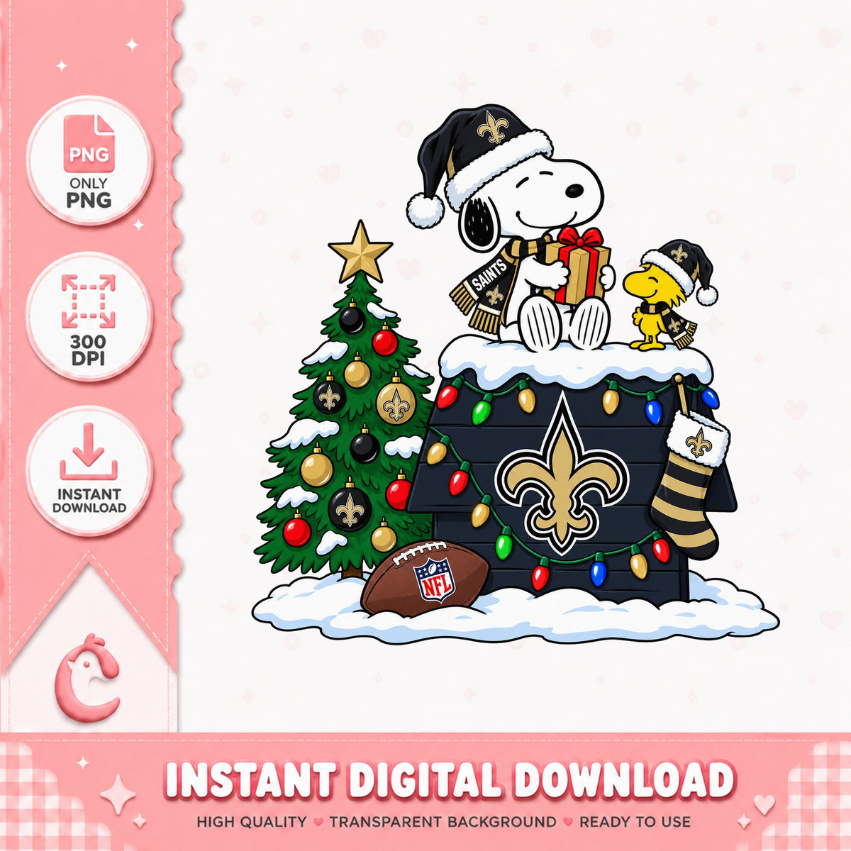 Snoopy New Orleans Saints Christmas PNG, NFL Holiday PNG, Snoopy PNG