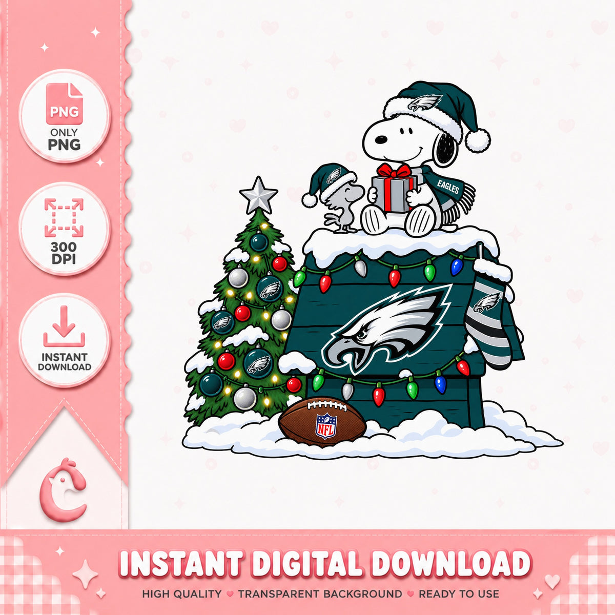 Snoopy Philadelphia Eagles Christmas PNG, NFL Holiday PNG, Eagles Fan PNG