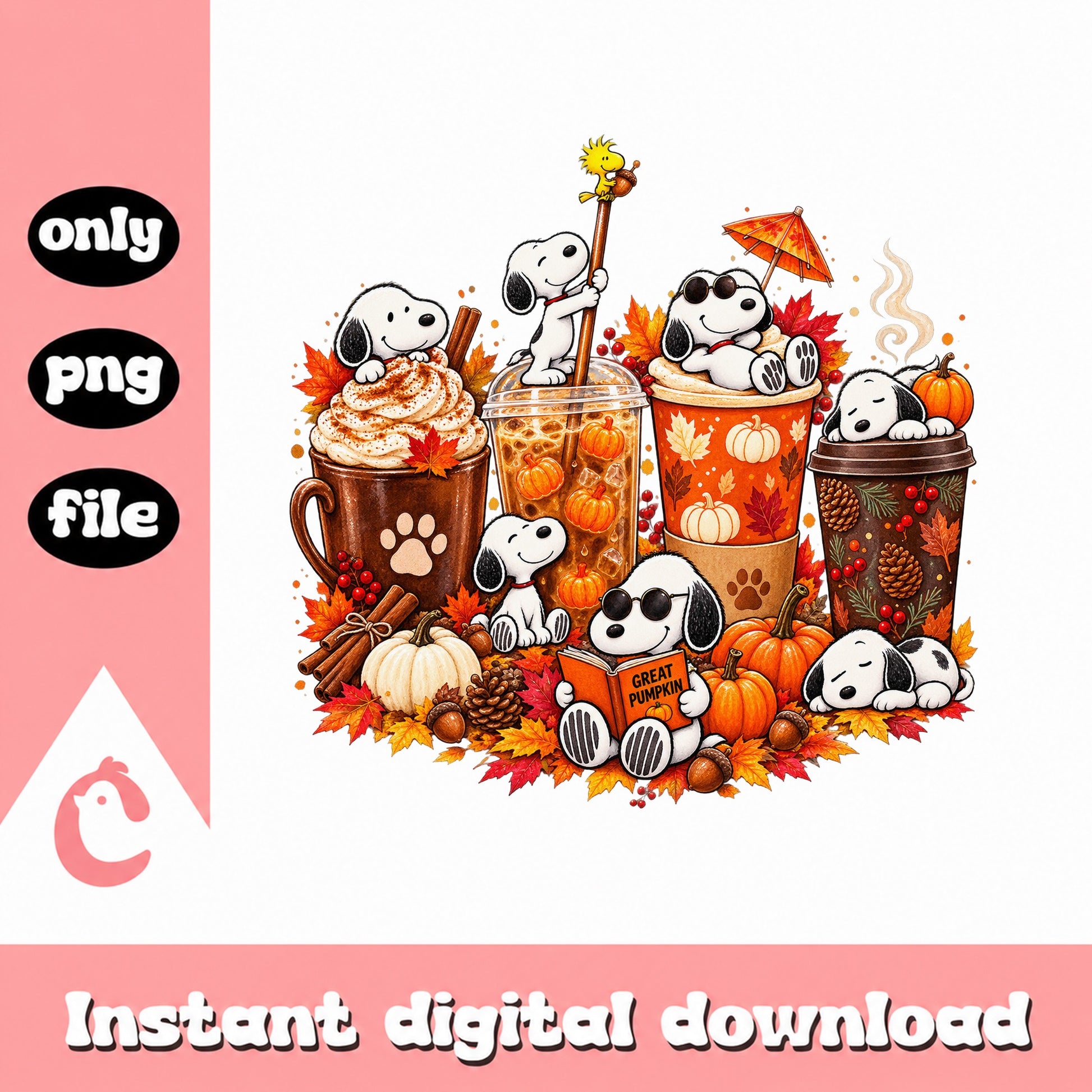 Snoopy Pumpkin Spice Fall Bundle PNG, Autumn Coffee Mug, PNG