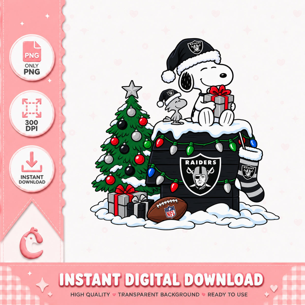 Snoopy Raiders Christmas PNG, NFL Football Holiday, Clipart PNG