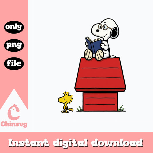 Snoopy Reading Book With Woodstock PNG, Peanuts PNG, Snoopy PNG