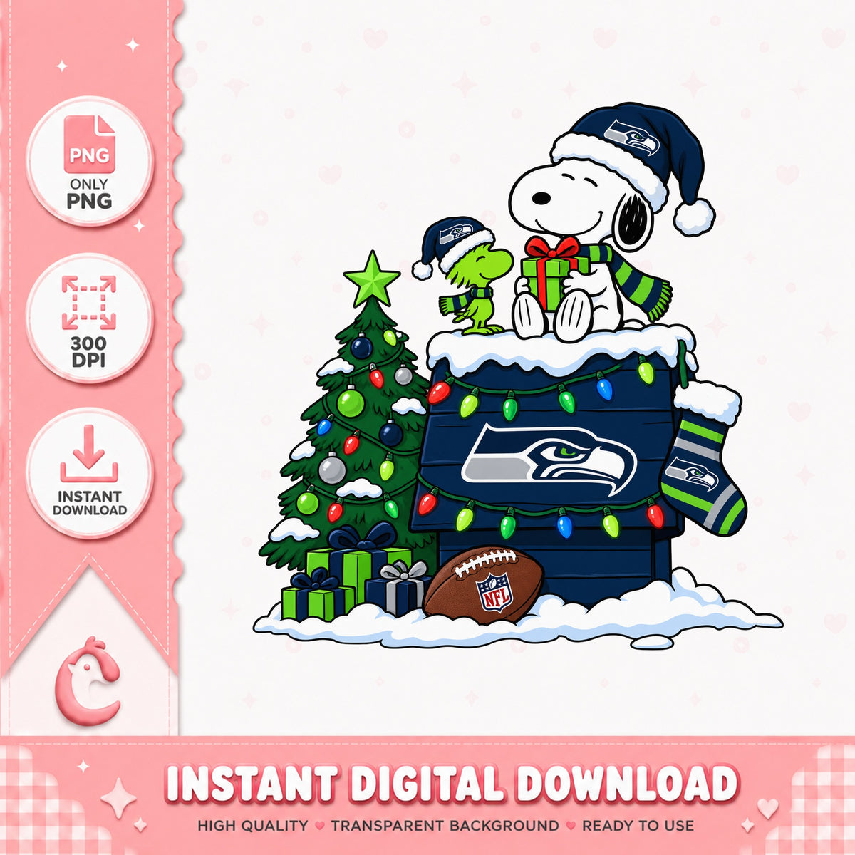 Snoopy Seattle Seahawks Christmas PNG, NFL Holiday PNG, Xmas PNG