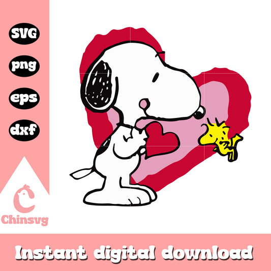 Snoopy and woodstock heart shape svg, Peanuts characters svg