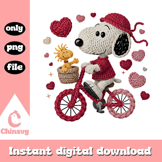 Snoopy cartoon biking valentine png, snoopy valentines day clipart​