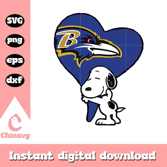 Snoopy hug ravens logo heart desig svg, nfl scores today svg