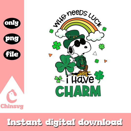 Snoopy who's need luck I have charm png, saint patrick day png