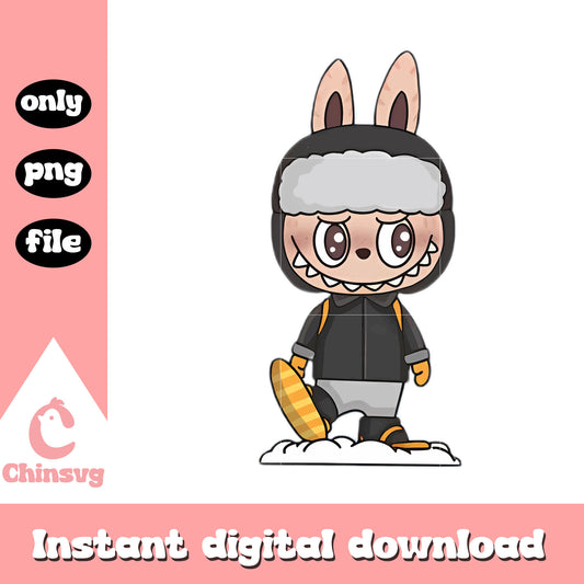 Snowboarder labubu cute doll design png, labubu clothing png