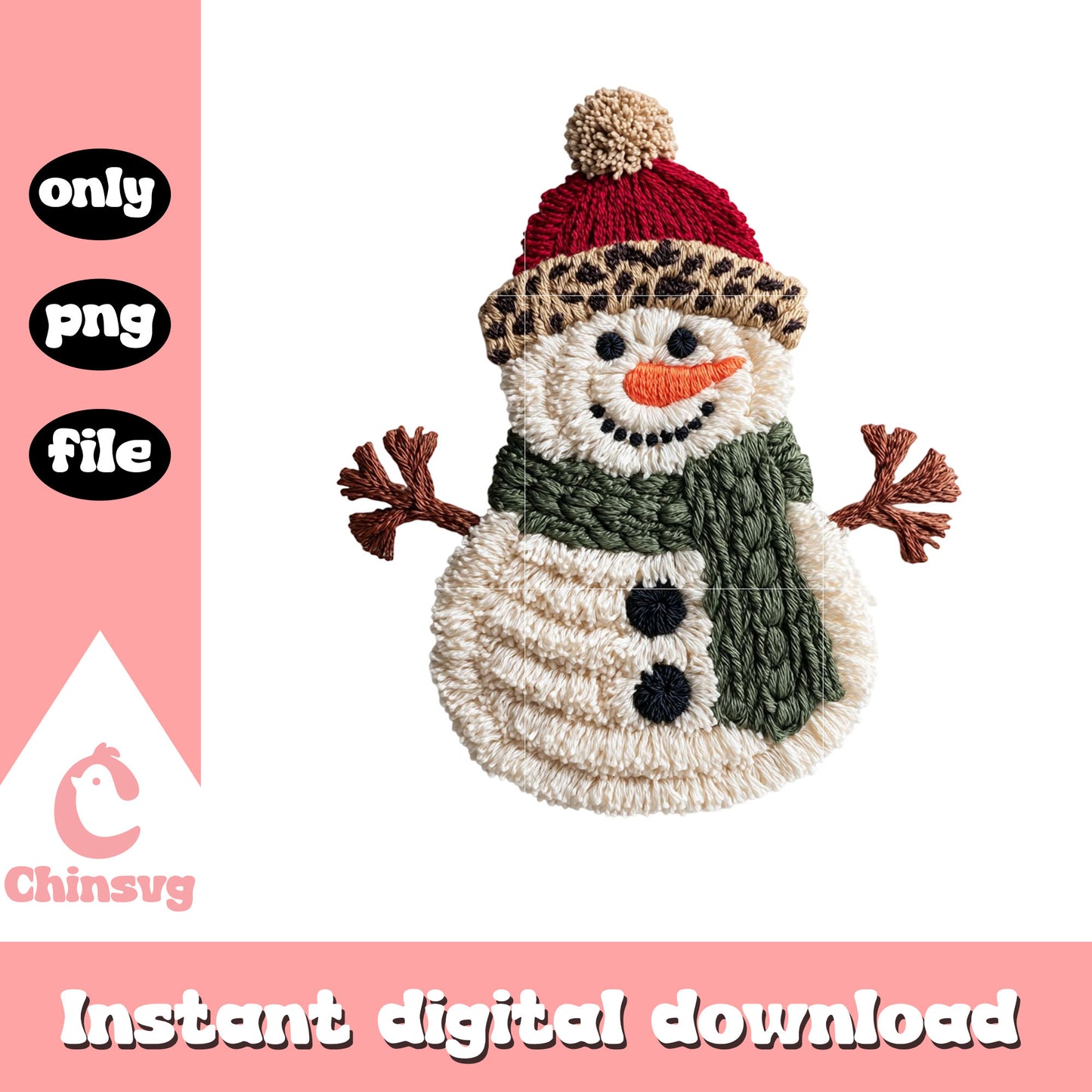 Snow man christmas crochet design png, snow man png