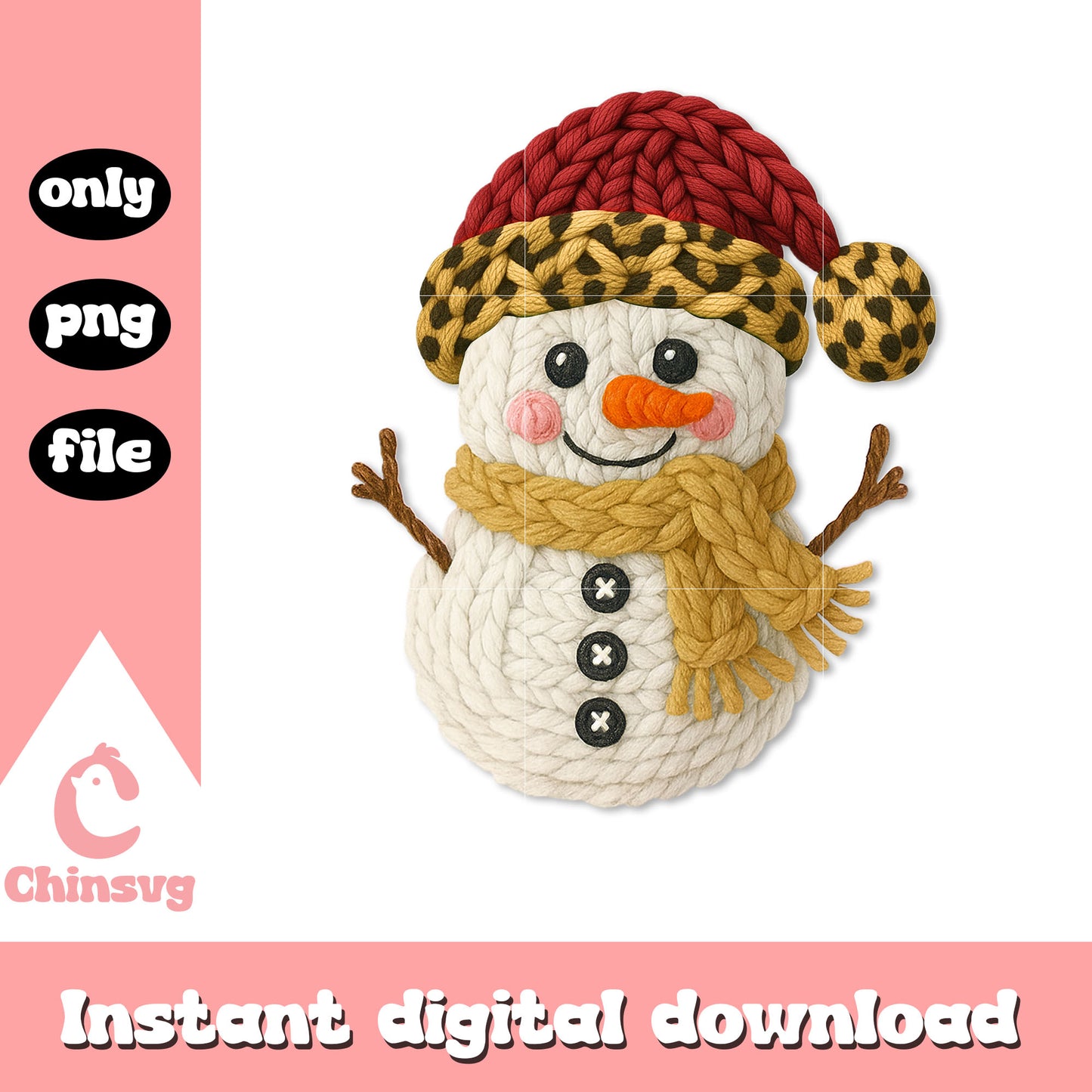 Snow man leopart santa hat crochet png, snow man images png