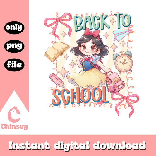 Snow white back to school coquette clipart png, snow white princess png