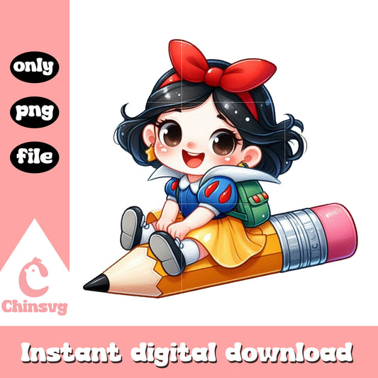 Snow white character drive pencil design png,  back to school png