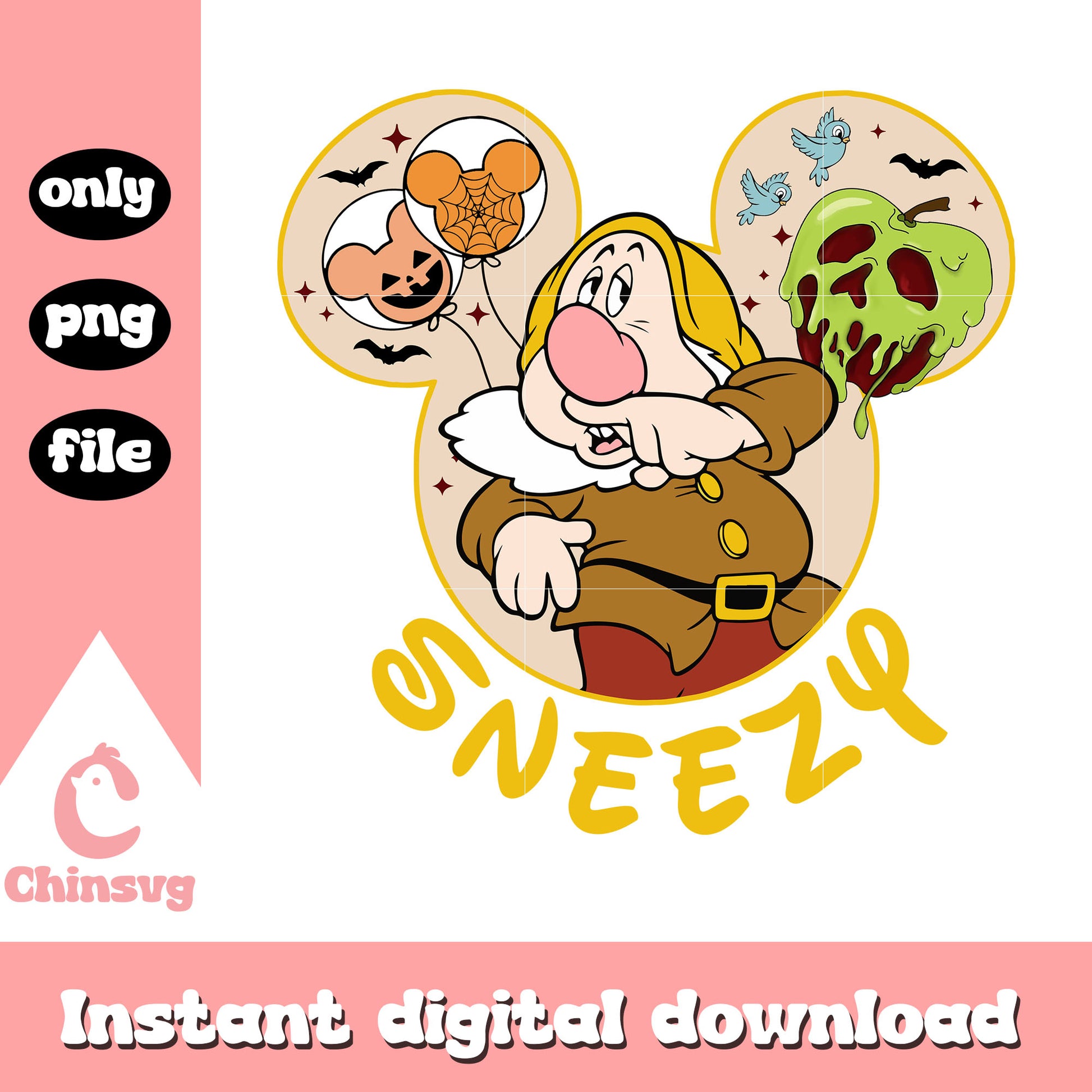 Snow white sneezy in mickey ear design png, mickey ear png