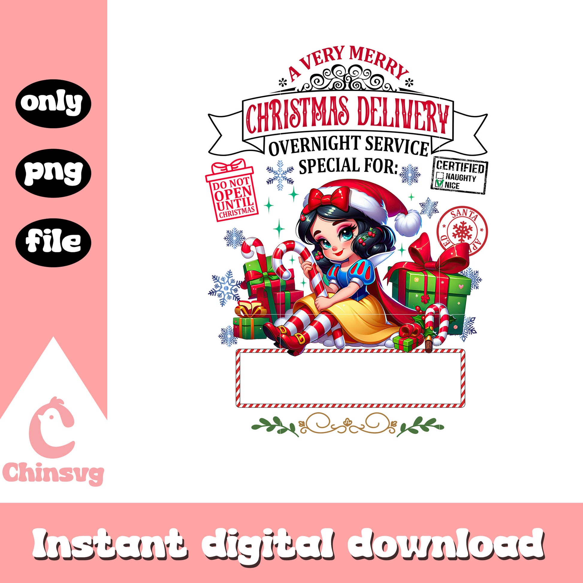 Snow white very merry christmas delivery png, disney princess christmas png