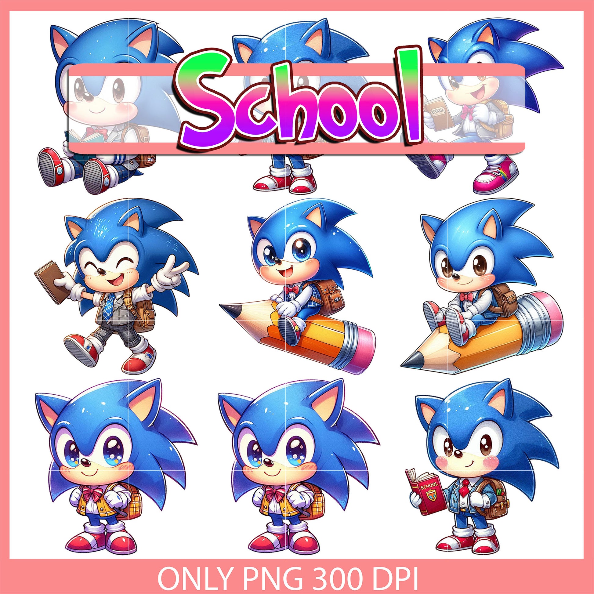 Sonic back to school design bundle png, sonic character png