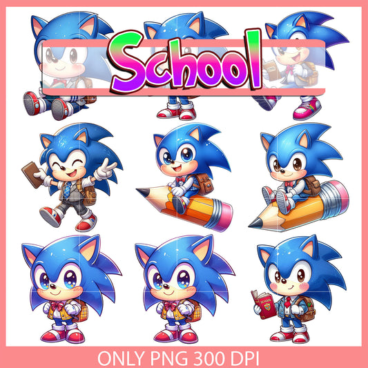 Sonic back to school design bundle png, sonic character png