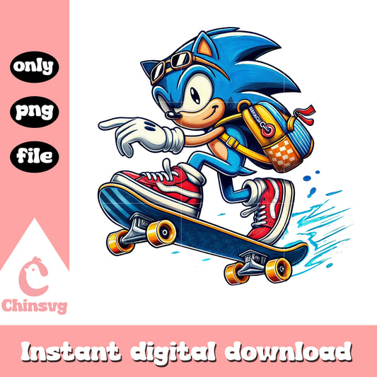 Sonic skateboarding to school design png, sonic character png