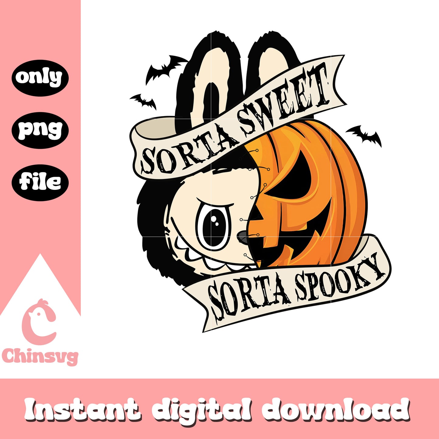 Sorta sweet sorta spooky black labubu face pumpkin png, pumpkin png