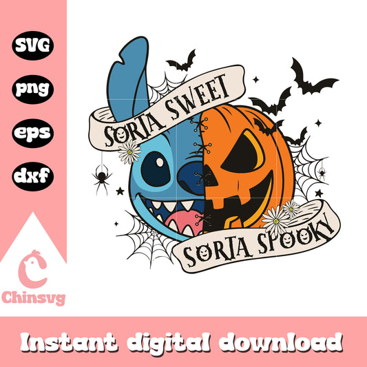 Sorta sweet sorta spooky halloween design svg, stitch pumpkin svg
