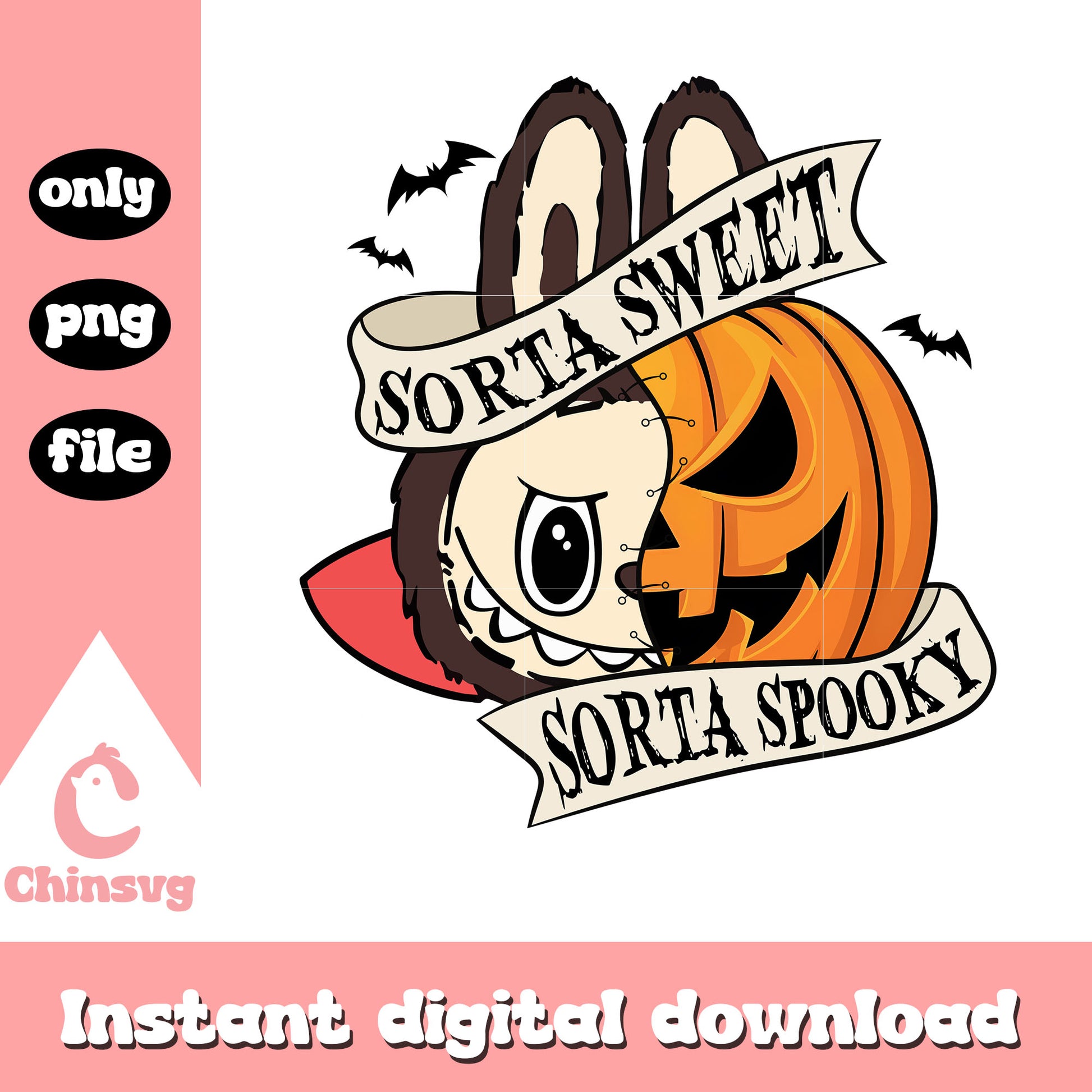 Sorta sweet sorta spooky monster labubu face pumpkin png, labubu art png