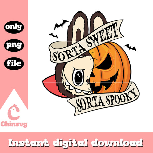 Sorta sweet sorta spooky monster labubu face pumpkin png, labubu art png