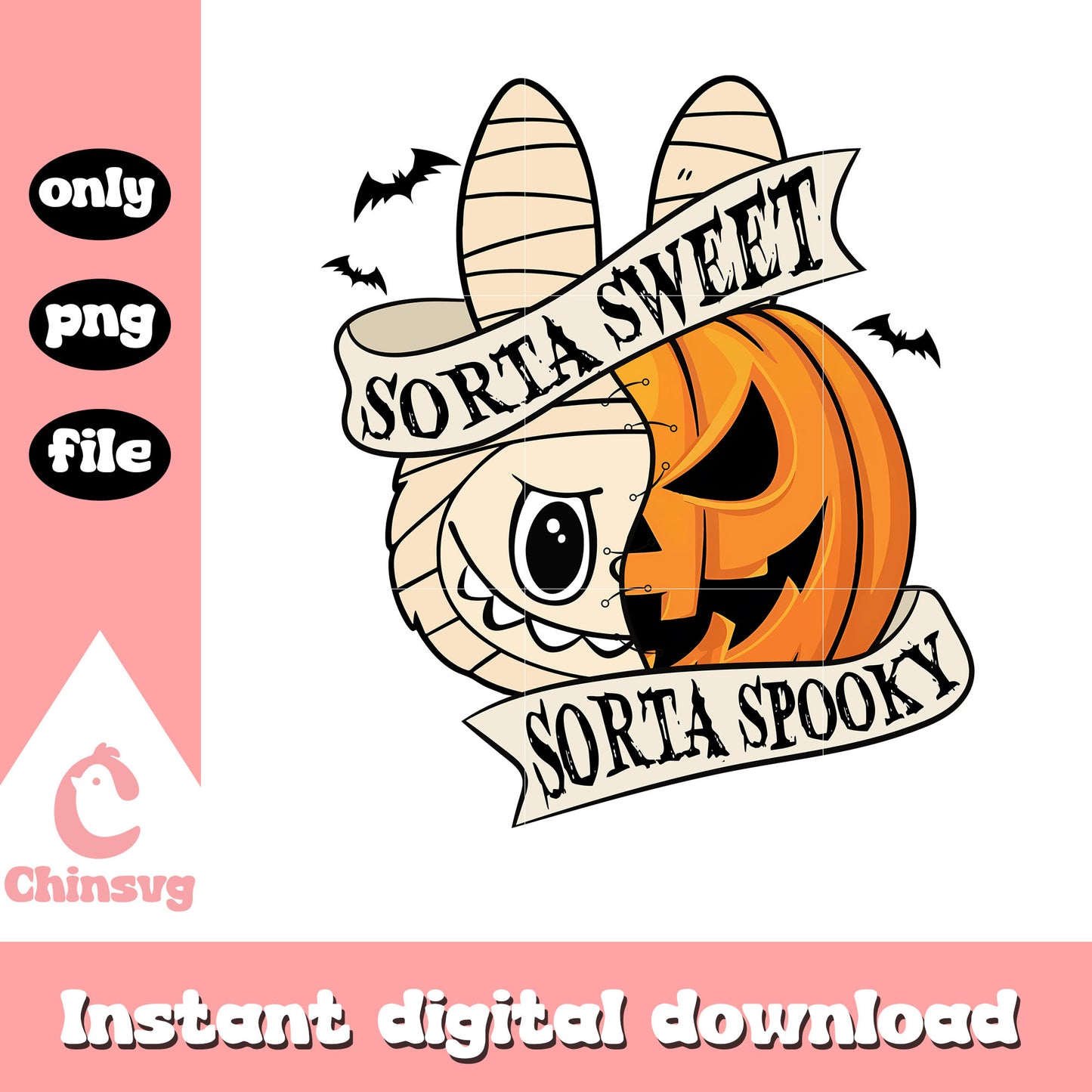 Sorta sweet sorta spooky mummy labubu face pumpkin png, mummy png