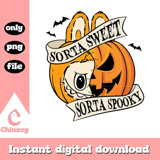 Sorta sweet sorta spooky orange labubu face pumpkin png, labubu png