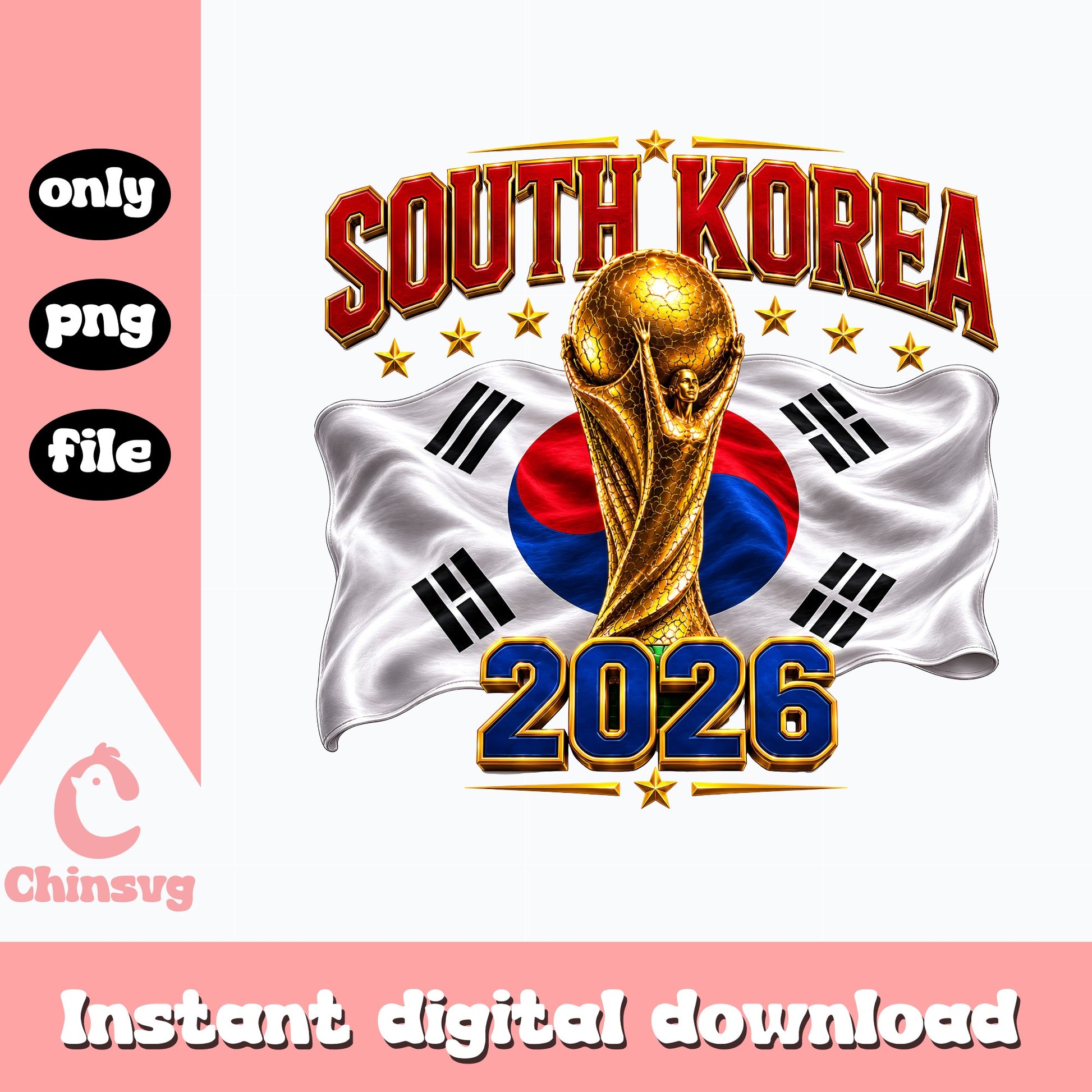 South Korea 2026 World Cup PNG, Soccer Trophy PNG, Korean Flag PNG