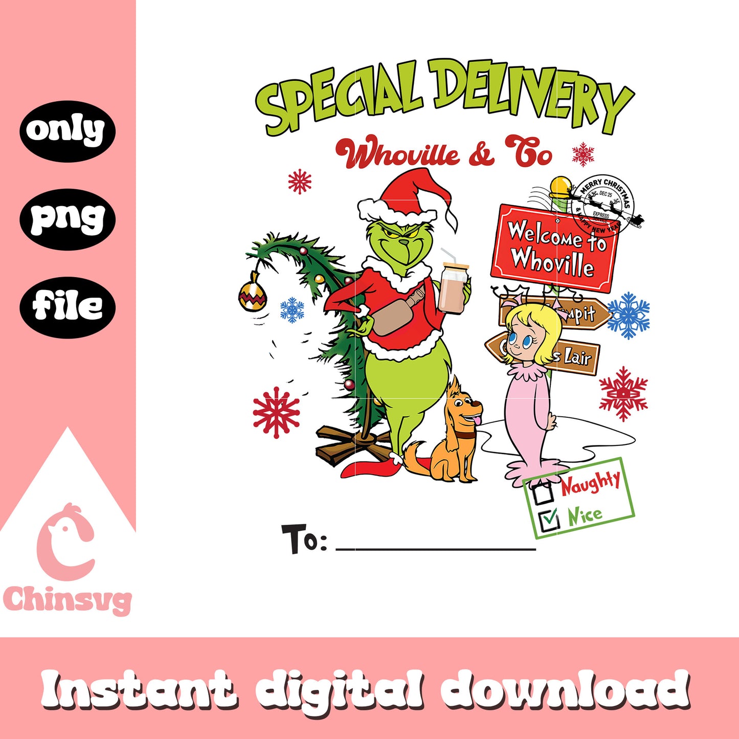 Special delivery grinch vintage xmas png, retro grinch png