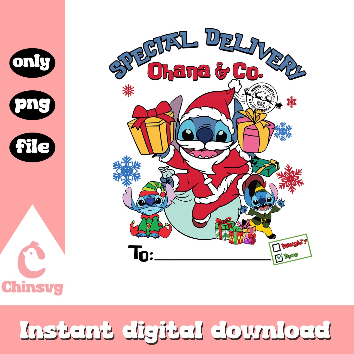 Special delivery ohana and co xmas png, disney stitch png