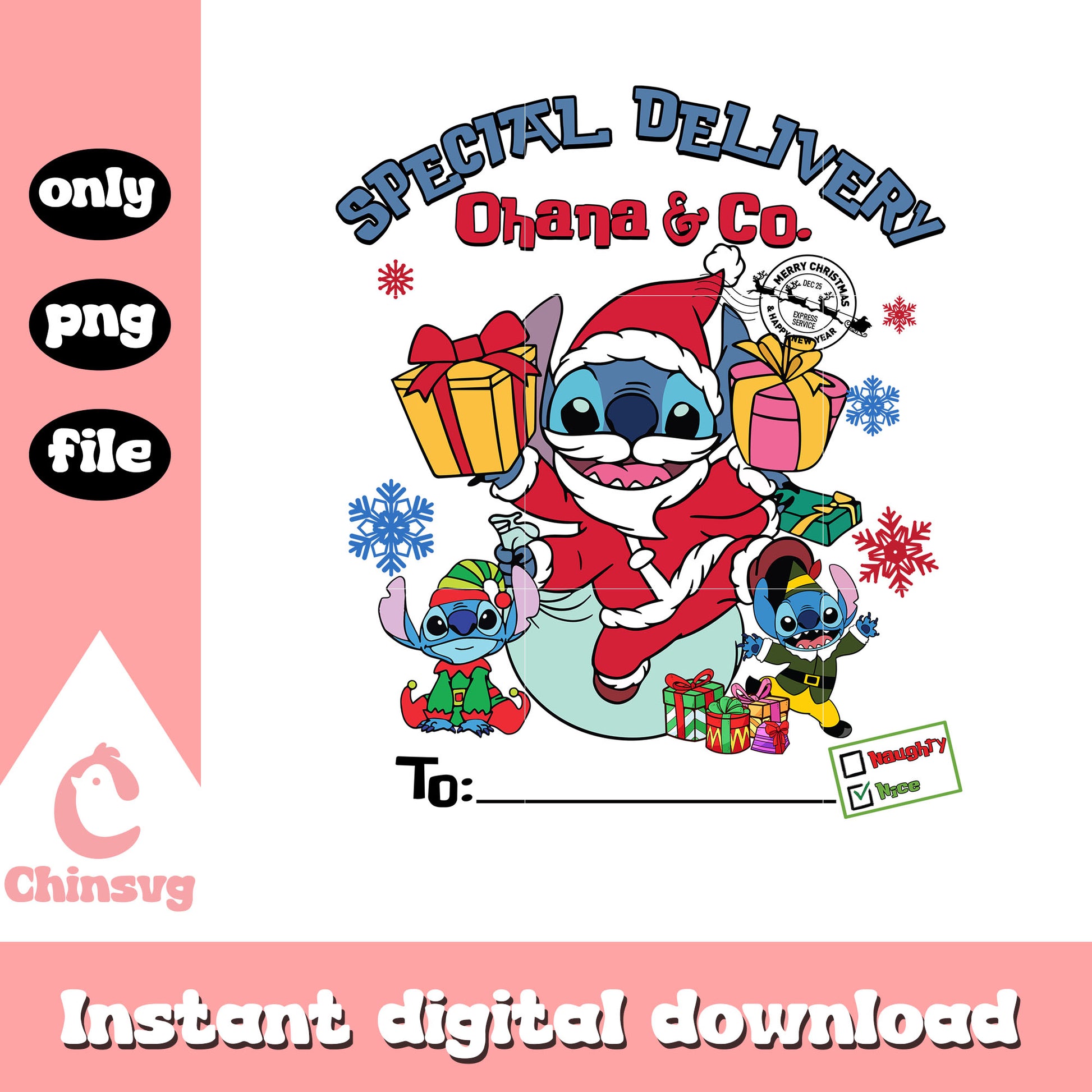 Special delivery ohana and co xmas png, disney stitch png