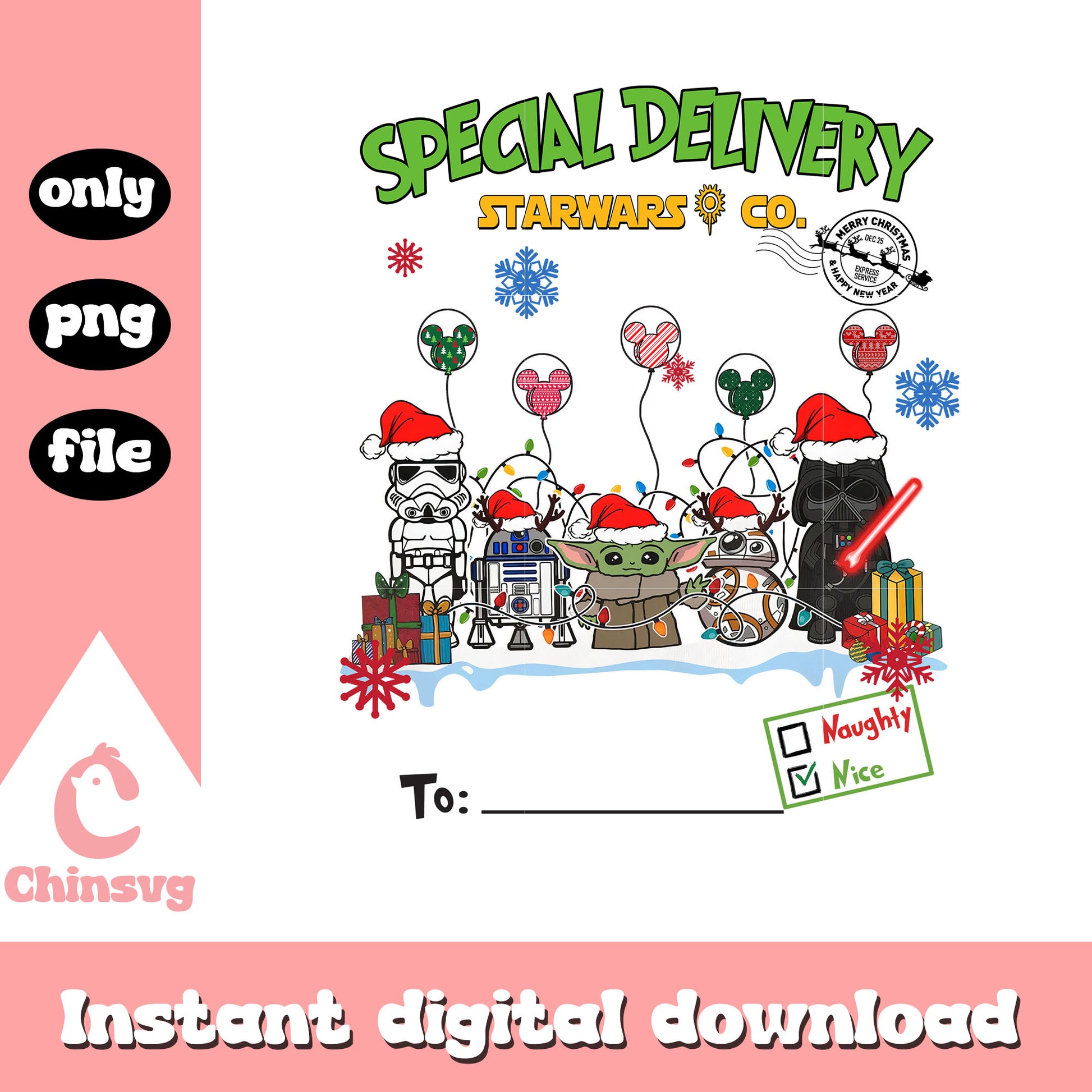 Special delivery starwars and co png, star wars christmas png
