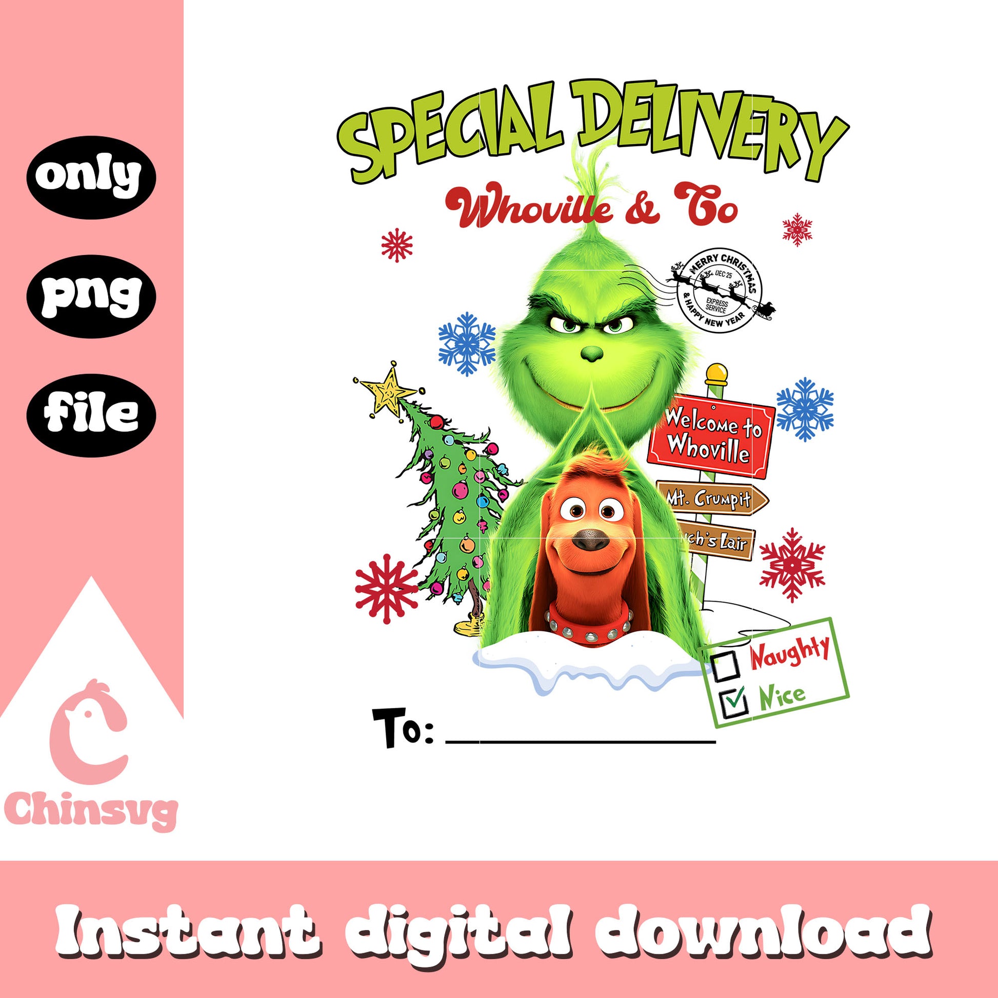 Special delivery whoville for christmas png, grinch and max png