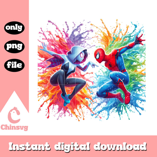 Spider-gwen spiderman color splatter effect png, spider man couple png