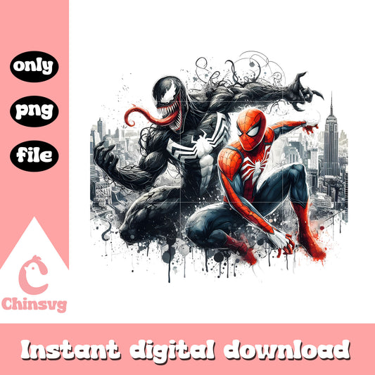 Spiderman and venom splatter effect design png, spiderman venom png