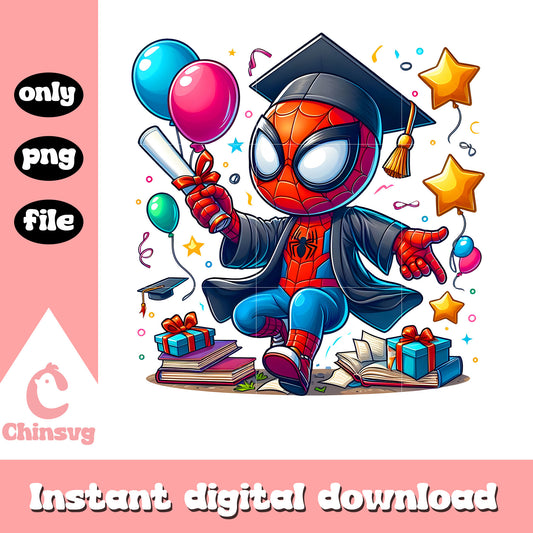 Spiderman chibi graduation design png, spiderman superhero design png