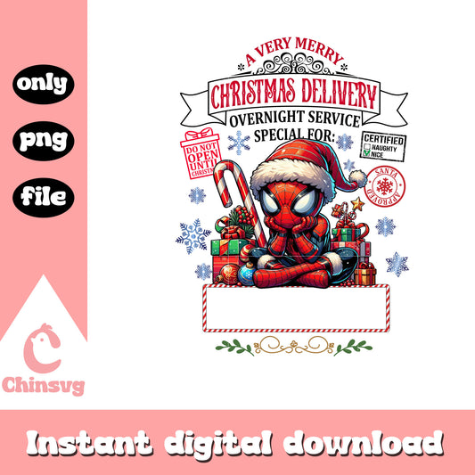Spiderman christmas delivery png, the avengers png, christmas png