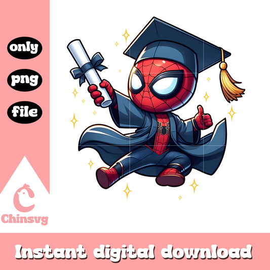 Spiderman graduation day design png, chibi marvel spiderman png