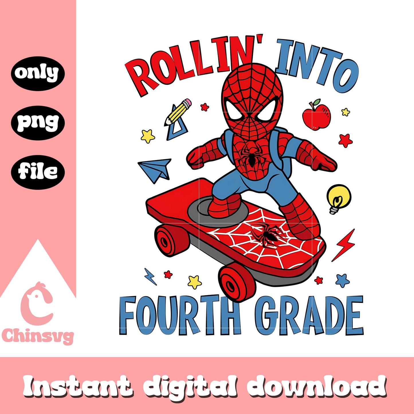 Spiderman rollin's into fourth grade png, school grade png