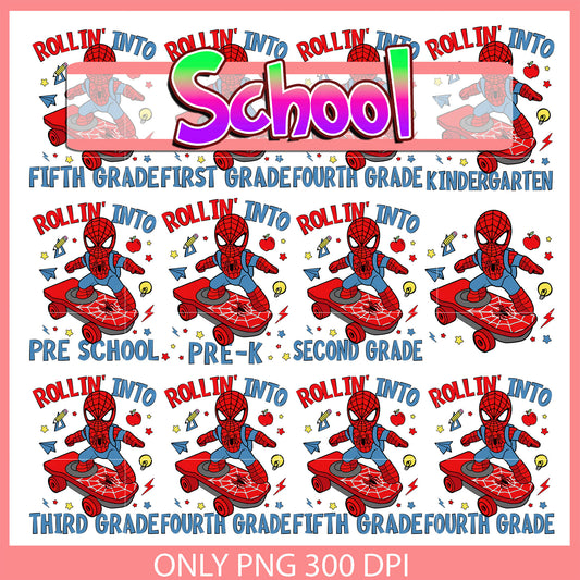 Spiderman rollin into school design bundle png, spiderman art png