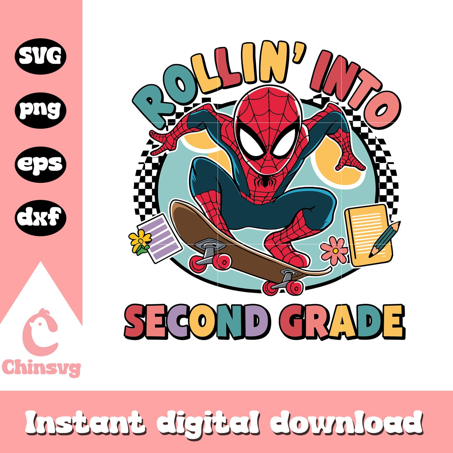 Spiderman rollin into second grade design svg, spiderman cartoon svg