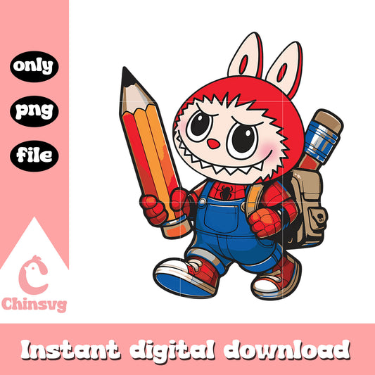 Spiderman student labubu cute doll design png, labubu art png