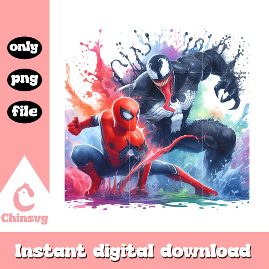 Spiderman venom posing splatter effect art png, spiderman cartoon png