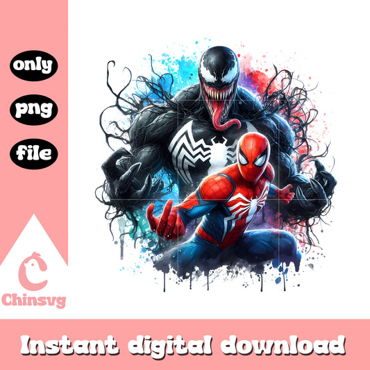 Spiderman venom splatter effect clipart png, venom and spiderman png