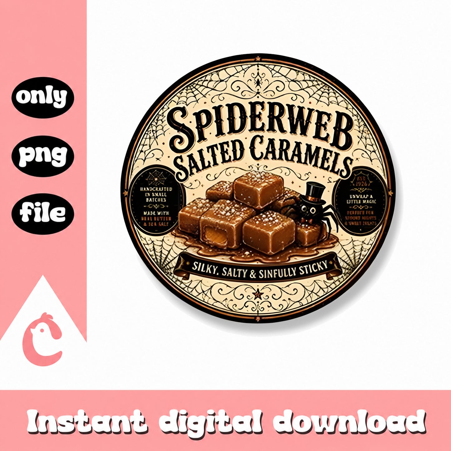 Spiderweb Salted Caramels Label PNG, Halloween Candy Design, PNG