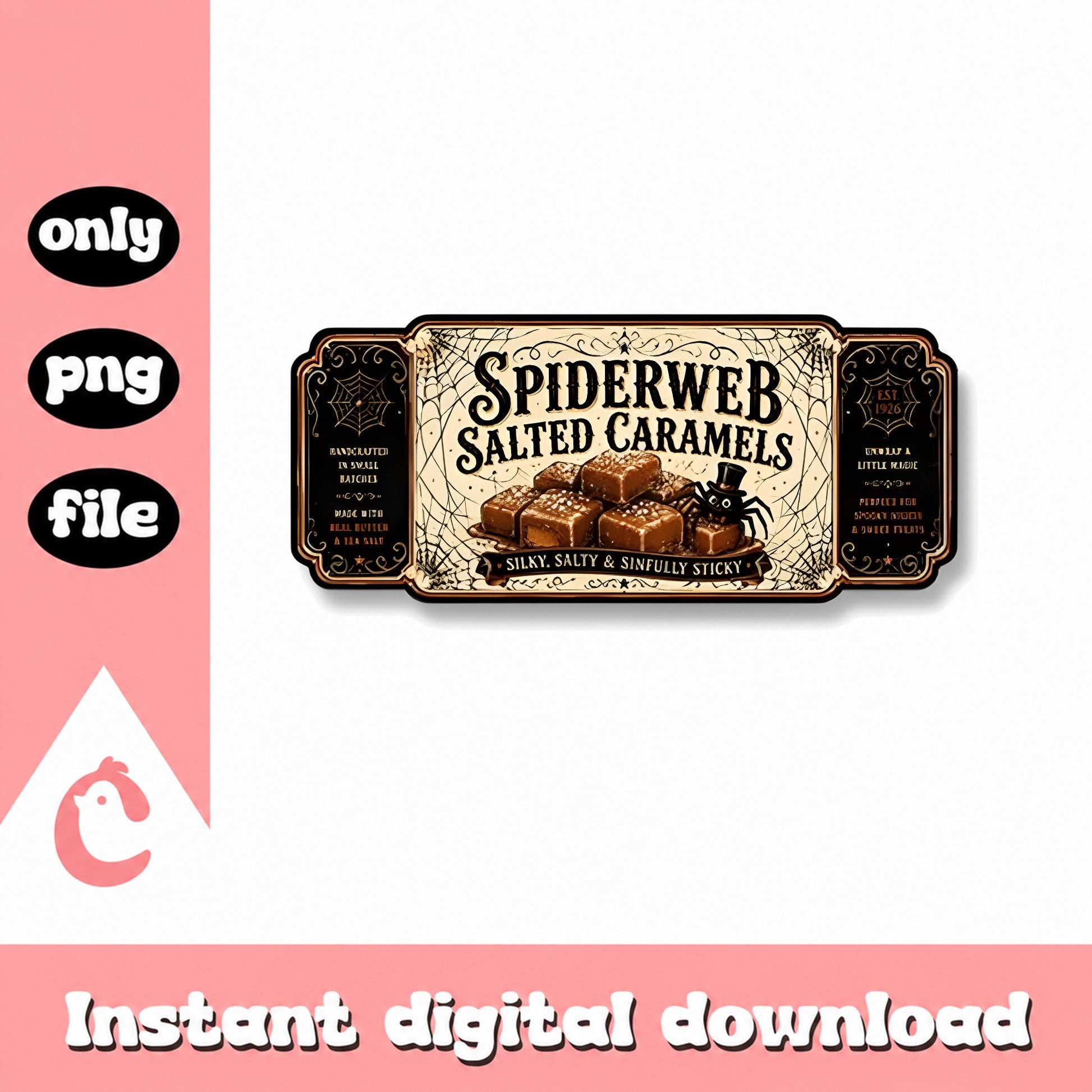 Spiderweb Salted Caramels Label PNG, Halloween Candy Label, PNG