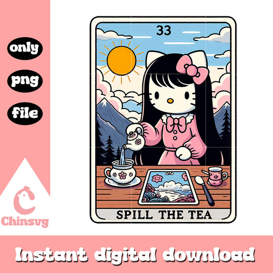 Spill the tea tarot card png, hello kitty png, tarot cards png