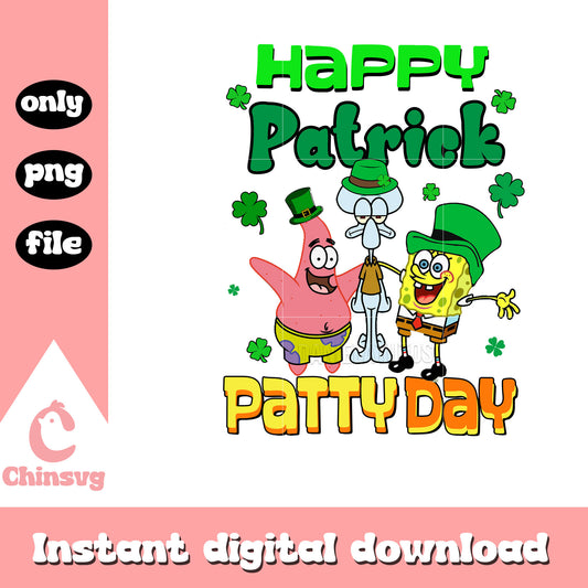 Spongebob characters happy patrick party day png, st.patrick day png