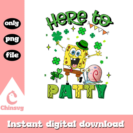 Spongebob here to party png, cartoon png, saint patrick day png