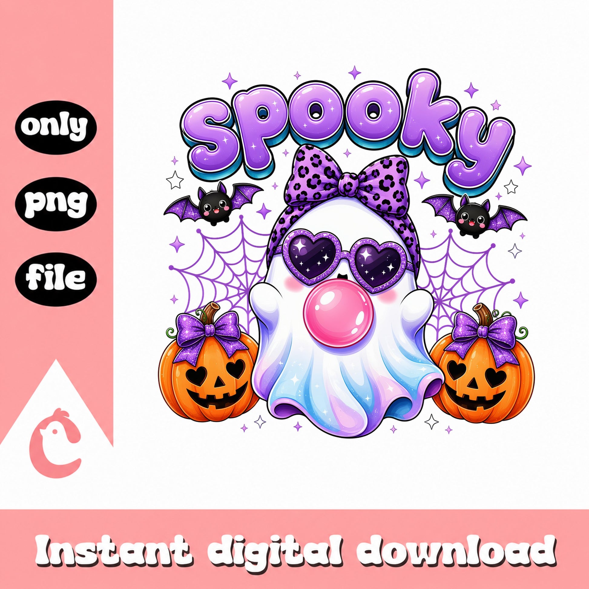Spooky Ghost Bubblegum Halloween PNG, Cute Ghost PNG, Halloween PNG